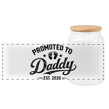 Promoted Dad 2026 Father-to-be Announcement Birth - Panoramic Cookie Jar with Wooden Lid - white - Front