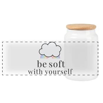 Sois doux avec toi-même Nuage avec Pastel Rainbow - Boîte à biscuits avec couvercle en bois - blanc - Devant