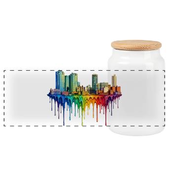 Fort Worth Texas Dripping Paint - Panoramic Cookie Jar with Wooden Lid - white - Front