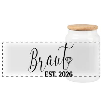 Fiançailles de mariage - Mariée 2026 - Boîte à biscuits avec couvercle en bois - blanc - Devant