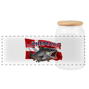 Forelle Angeln Dänemark - Fisch Motiv - Panorama Keksdose mit Holzdeckel - Weiß - Vorne