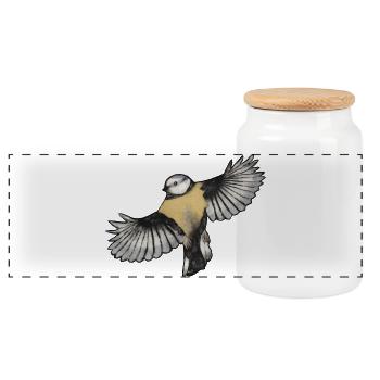 Colorful Bird in Flight - Printable Hand Carved - Panoramic Cookie Jar with Wooden Lid - white - Front