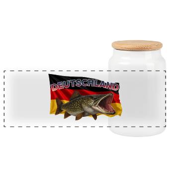 Hecht Angeln Deutschland - Pike Design - Panorama Keksdose mit Holzdeckel - Weiß - Vorne
