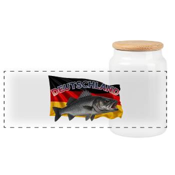 Wolfsbarsch Angeln Deutschland - Panorama Keksdose mit Holzdeckel - Weiß - Vorne