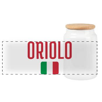 Oriolo Italian Flag - Panoramic Cookie Jar with Wooden Lid - white - Front