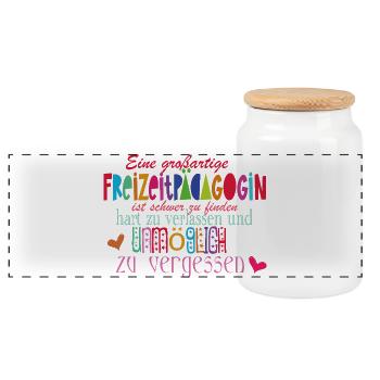 Freizeitpädagogin - Panorama Keksdose mit Holzdeckel - Weiß - Vorne