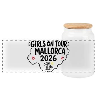 Malle 2026 Girls On Tour Mallorca 2026 - Panoramic Cookie Jar with Wooden Lid - white - Front