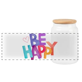 Be Happy Regenbogen Aquarell - Panorama Keksdose mit Holzdeckel - Weiß - Vorne