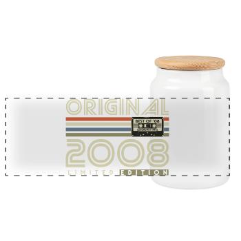 2008 Vintage Birthday Vintage Retro Gift - Panoramic Cookie Jar with Wooden Lid - white - Front