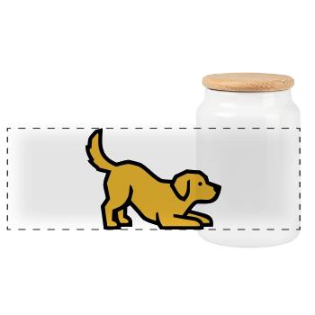Playing Dog Golden Retriever Labrador Puppy - Panoramic Cookie Jar with Wooden Lid - white - Front