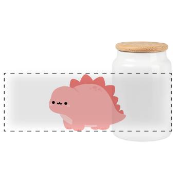 Cute Pink Stegosaurus Dino - Panoramic Cookie Jar with Wooden Lid - white - Front