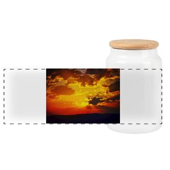 Sunset Fire Rays - Panoramic Cookie Jar with Wooden Lid - white - Front