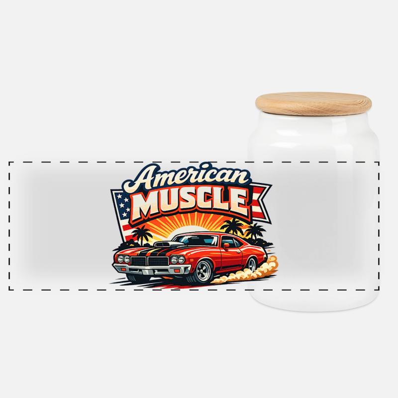 American_Muscle_2 - Panorama Keksdose mit Holzdeckel - Weiß