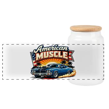 American_Muscle_3 - Panoramic Cookie Jar with Wooden Lid - white - Front