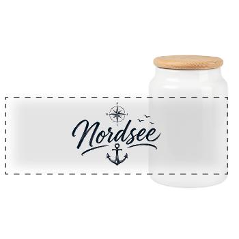 Nordsee Liebe Anker  - Panorama Keksdose mit Holzdeckel - Weiß - Vorne