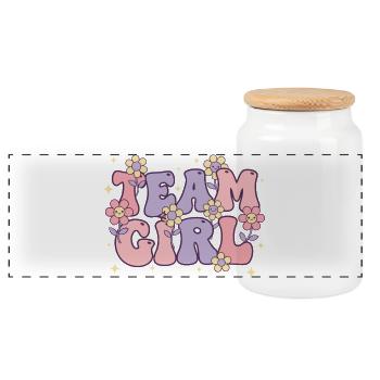 Révélation du sexe : équipe fille baby shower Maman Papa - Boîte à biscuits avec couvercle en bois - blanc - Devant