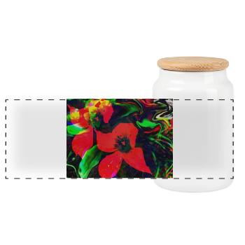 Neonrote Blüten im Farbwirbel - Panorama Keksdose mit Holzdeckel - Weiß - Vorne
