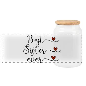 Best Sister - Panoramic Cookie Jar with Wooden Lid - white - Front