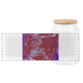 Marble Flux Red-Pink Pattern - Panoramic Cookie Jar with Wooden Lid - white - Front