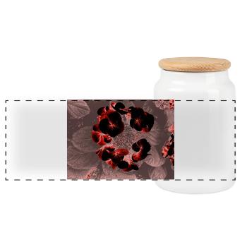 Dark Red Flower Heart - Panoramic Cookie Jar with Wooden Lid - white - Front