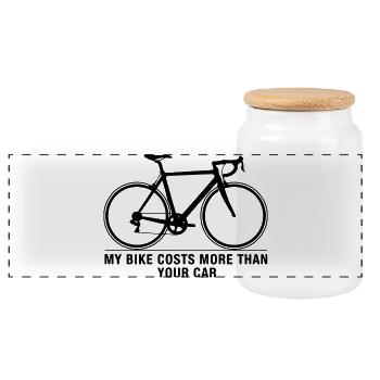 Mon vélo coûte plus cher Drôle de chemise de vélo - Boîte à biscuits avec couvercle en bois - blanc - Devant