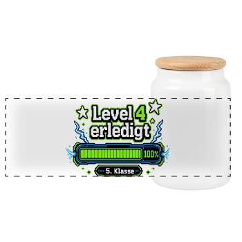 Level 4 erledigt 5. Klasse Gamer Schulstart - Panorama Keksdose mit Holzdeckel - Weiß - Vorne
