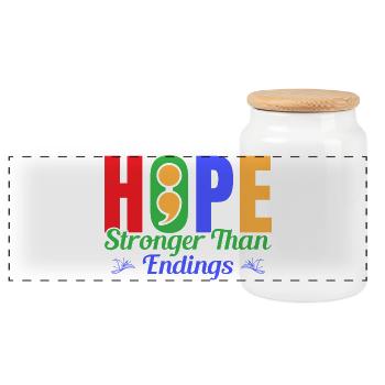 Semicolon Suicide Prevention Hope Stronger Semi - Panoramic Cookie Jar with Wooden Lid - white - Front