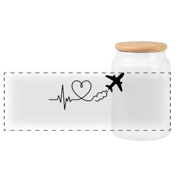 Airplane Heartbeat Travel - Panoramic Cookie Jar with Wooden Lid - white - Front