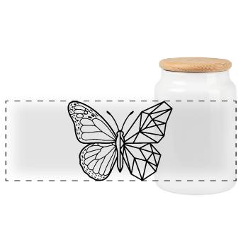 Geometric Butterfly Mandala Line Art - Panoramic Cookie Jar with Wooden Lid - white - Front