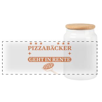 Ruhestand Pizzabäcker Legende in Rente - Panorama Keksdose mit Holzdeckel - Weiß - Vorne