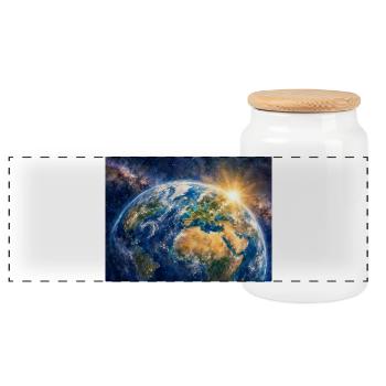 Earth at sunrise - Panoramic Cookie Jar with Wooden Lid - white - Front