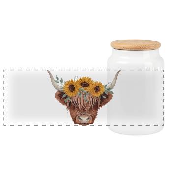 Vache des Highlands couronne de tournesol - Boîte à biscuits avec couvercle en bois - blanc - Devant