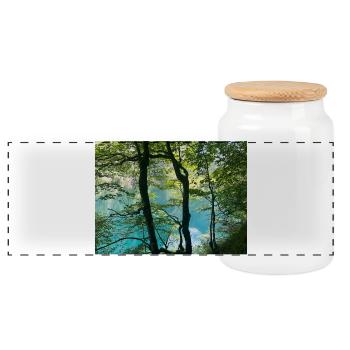 Waldsee Turquoise Zauber - Panoramic Cookie Jar with Wooden Lid - white - Front