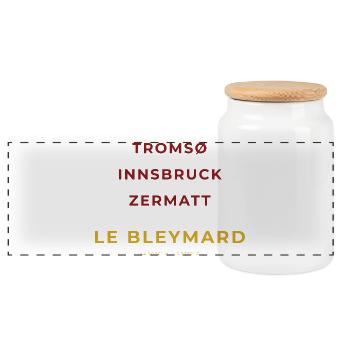 Le Bleymard Lozère - Tromso - Innsbruck - Zermatt - Boîte à biscuits avec couvercle en bois - blanc - Devant