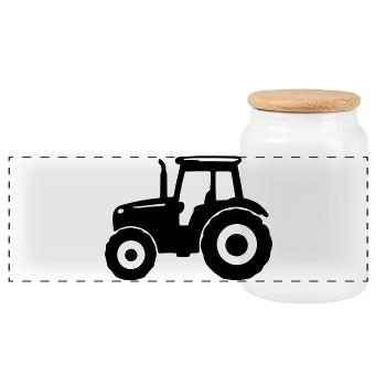 Tractor Silhouette - Panoramic Cookie Jar with Wooden Lid - white - Front