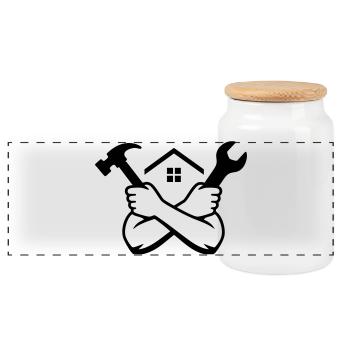Handyman House Tool Emblem - Panoramic Cookie Jar with Wooden Lid - white - Front