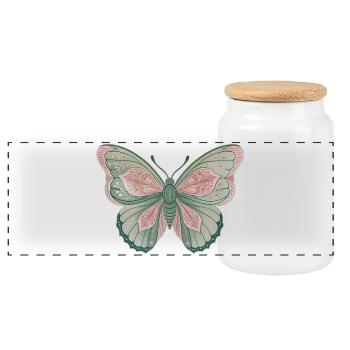 Butterfly - Panoramic Cookie Jar with Wooden Lid - white - Front