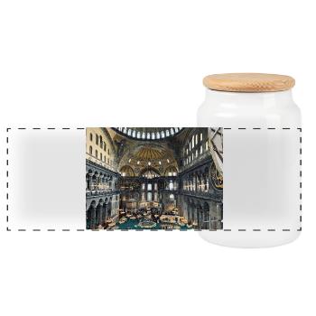 Byzantine Mosaic of the Hagia - Panoramic Cookie Jar with Wooden Lid - white - Front