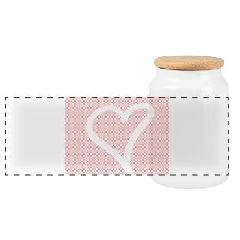 Red Dot Heart Contour - Panoramic Cookie Jar with Wooden Lid - white - Front