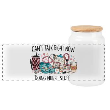 Can't Talk Right Now Nurse Stuff - Panoramic Cookie Jar with Wooden Lid - white - Front