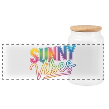 Sunny Vibes Neon Retro - Panoramic Cookie Jar with Wooden Lid - white - Front