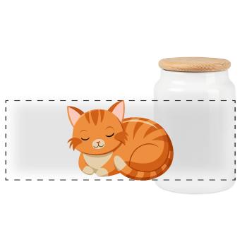 Cute sleeping cat - Panoramic Cookie Jar with Wooden Lid - white - Front