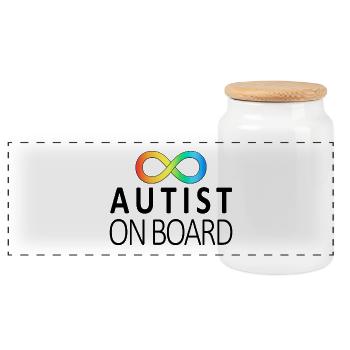 Autist on Board: Neurodiversity Stickers - Panoramic Cookie Jar with Wooden Lid - white - Front