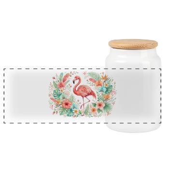 Flamant rose dans une couronne de fleurs tropicales - Boîte à biscuits avec couvercle en bois - blanc - Devant