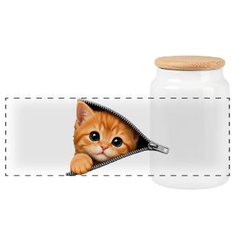 Süßes Kätzchen Reißverschluss Katze - Panorama Keksdose mit Holzdeckel - Weiß - Vorne