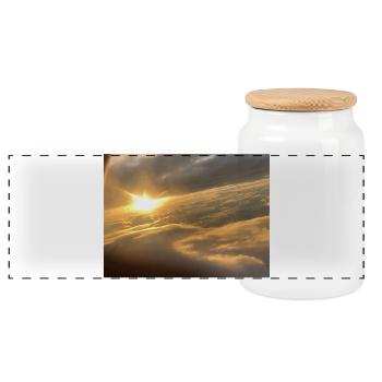 Sunlight over a sea of clouds - Panoramic Cookie Jar with Wooden Lid - white - Front