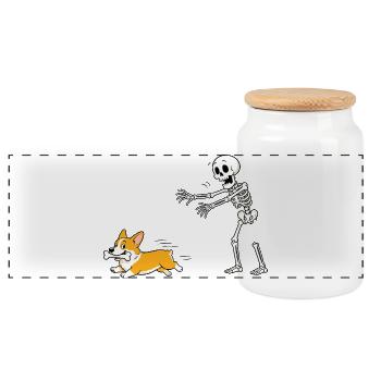 Halloween, Cprgi, Skeleton - Boîte à biscuits avec couvercle en bois - blanc - Devant
