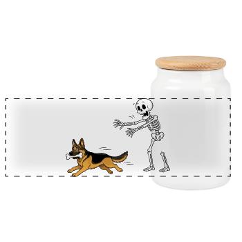 Halloween, Schäferhund, Skelett - Panorama Keksdose mit Holzdeckel - Weiß - Vorne