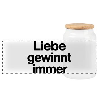 Liebe gewinnt immer Schriftzug Motiv CSD LGBTQ - Panorama Keksdose mit Holzdeckel - Weiß - Vorne