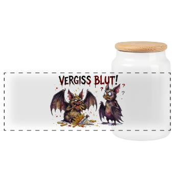 Vergiss Blut Lustiges Fledermaus Pommes Motiv - Panorama Keksdose mit Holzdeckel - Weiß - Vorne